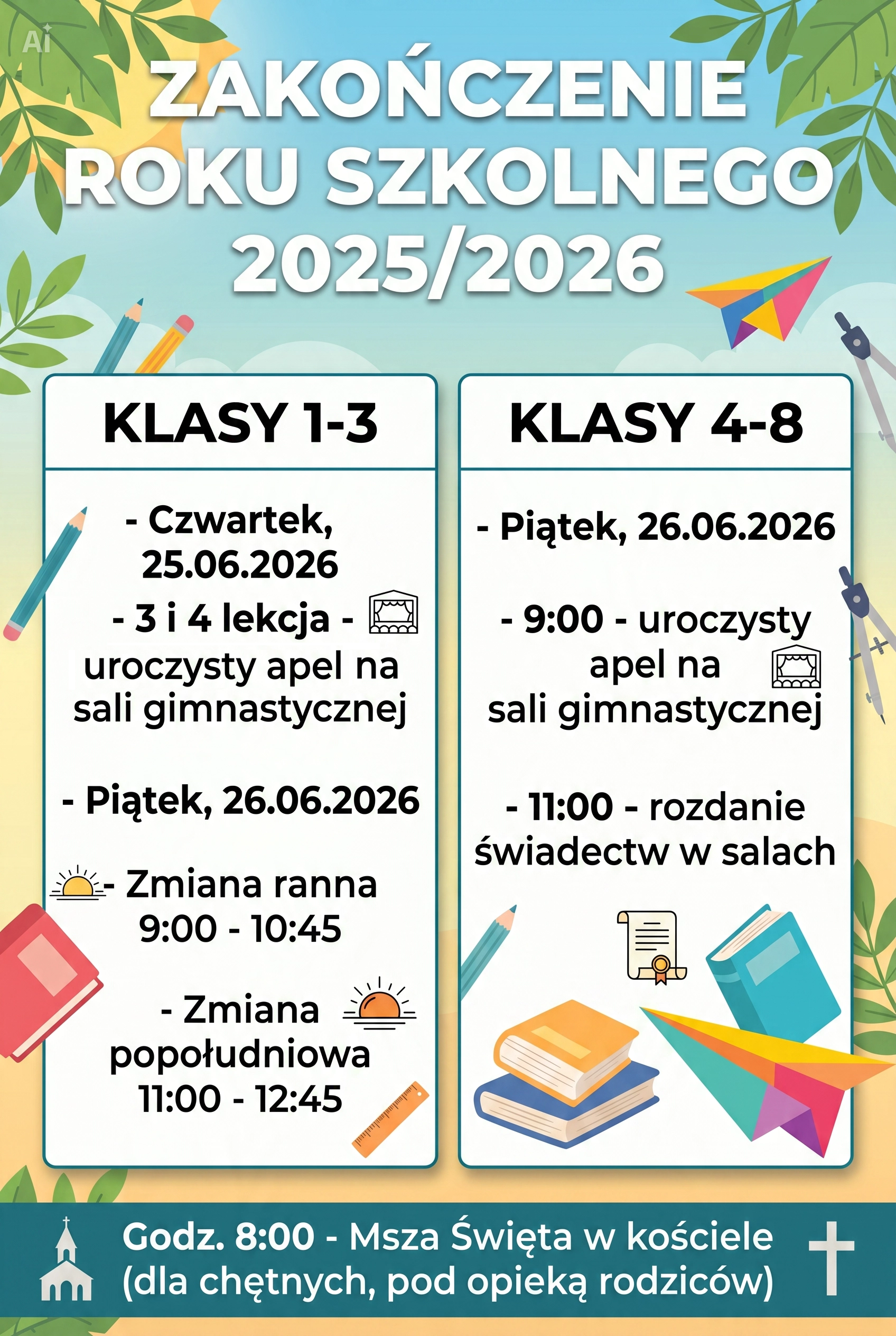 You are currently viewing Harmonogram zakończenia roku szkolnego 2025/2026